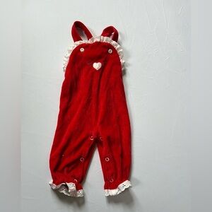 Vintage Doe-Spun red heart velour overalls union made‎